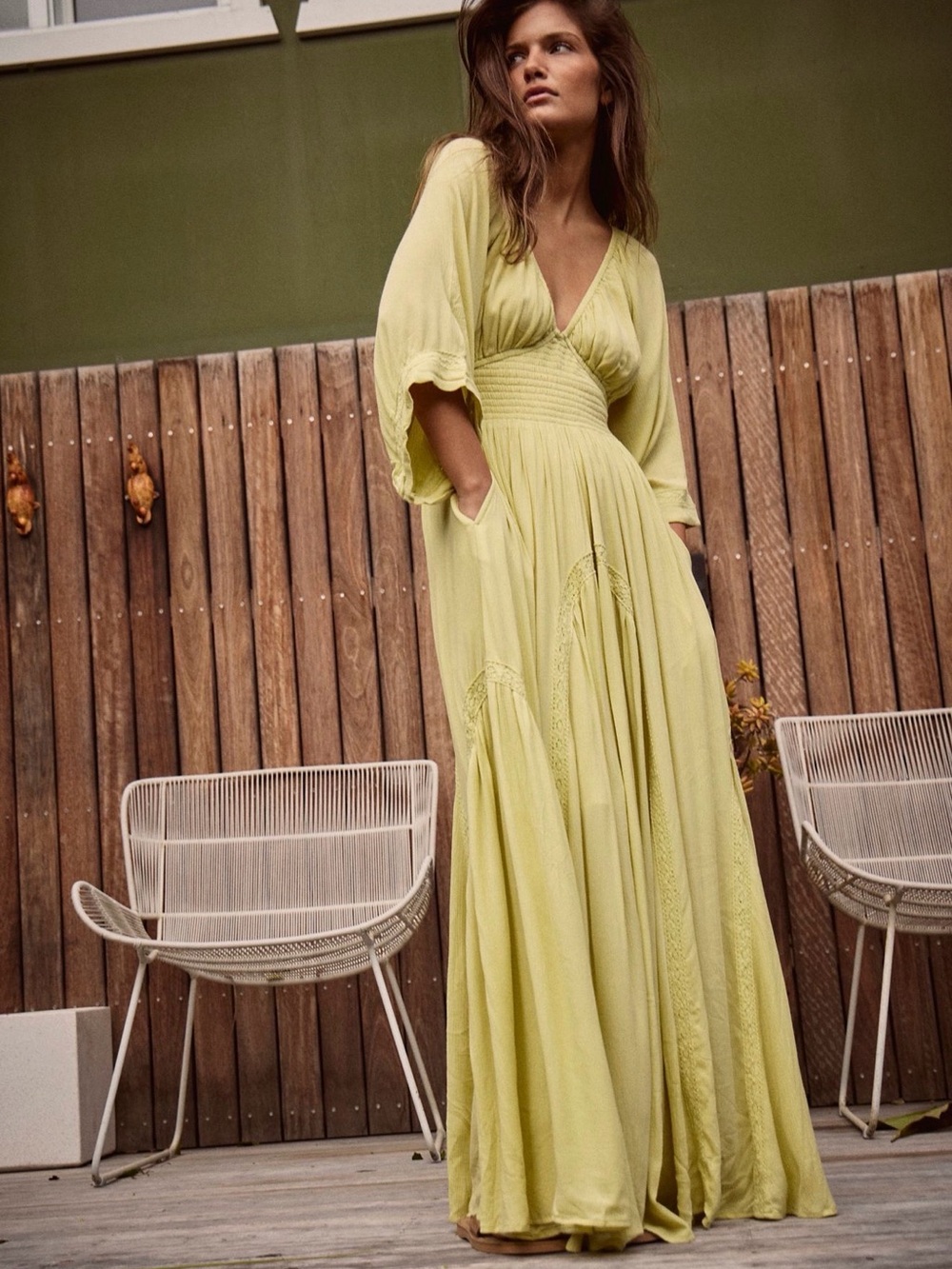 Free People Maxi Dress in Green Wheat